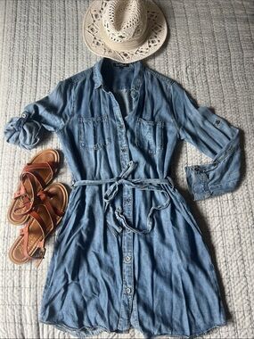 Velvet Heart Denim-Effect Shirt Midi Dress - Light Blue